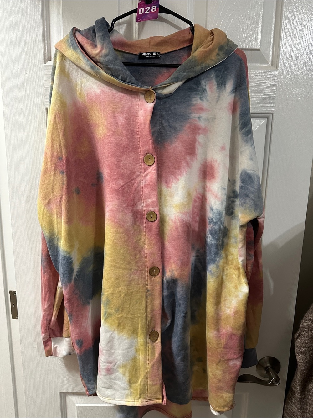 HEIMISH USA Tie-Dye Button Hoodie - Pink, Yellow, Blue, White